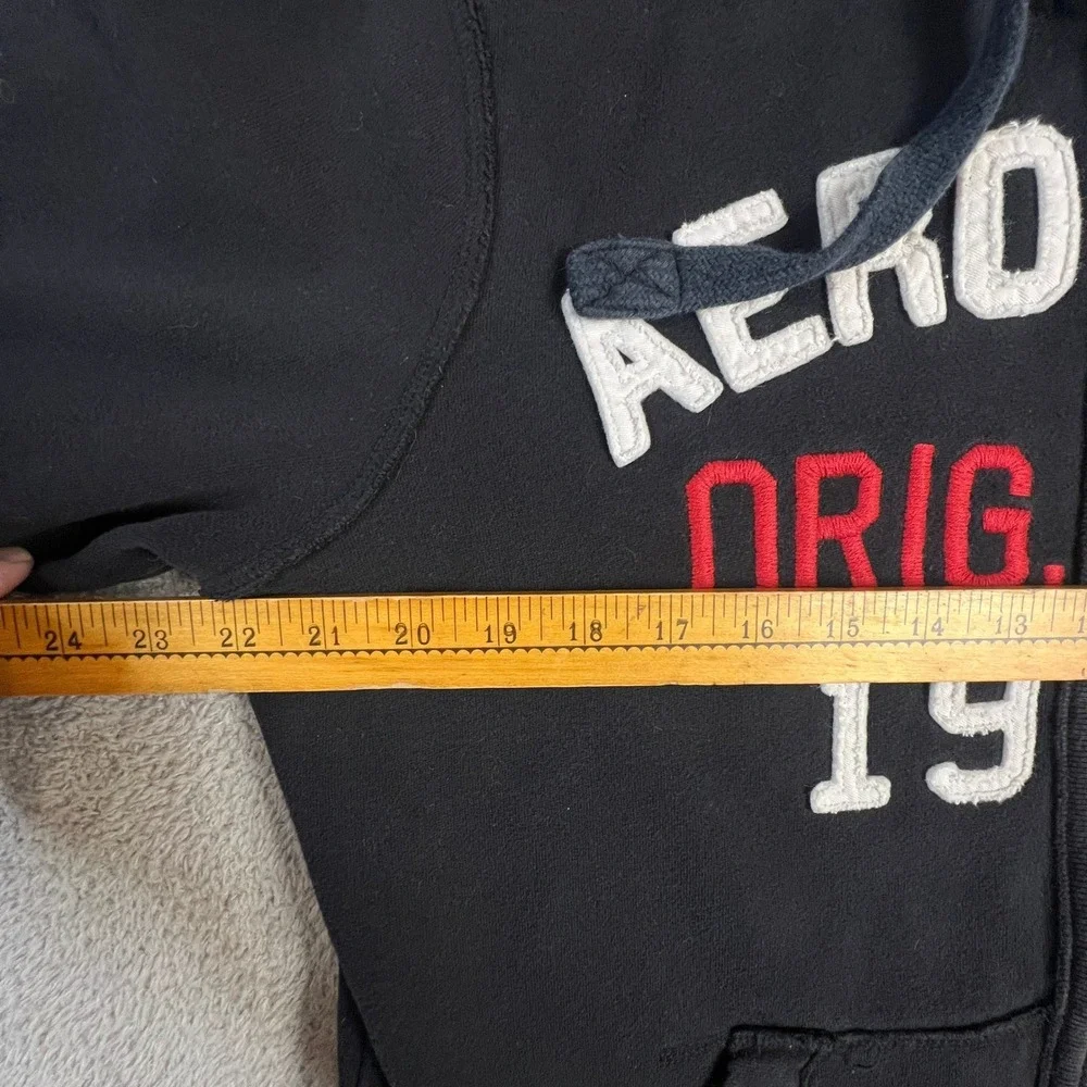 Aeropostale Mens Hoodie Large Black Sweatshirt FullZip Aero NYC 1987 Graphic Y2K